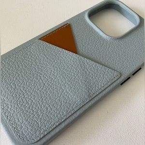 iPhone 14 pro leather wallet case- sky blue
